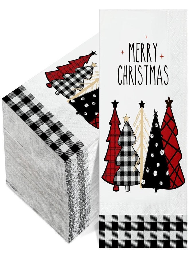 Faccito 100 Pcs Christmas Paper Decorative Guest Napkins Bulk - Christmas Tree Buffalo Plaid Napkins Disposable Hand Towel for Holiday Kitchen Winter Xmas Party (17.3 x 12.9 Inch Unfolded) - Image 1