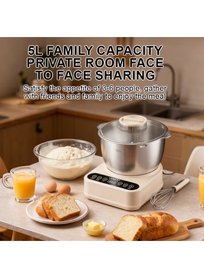 Automatic Dough Maker Machine, 5L Capacity, Dual Modes for Chinese & Western Dough, Constant Temperature Kneading, Smart Timer, Stainless Steel Bowl - Image 2