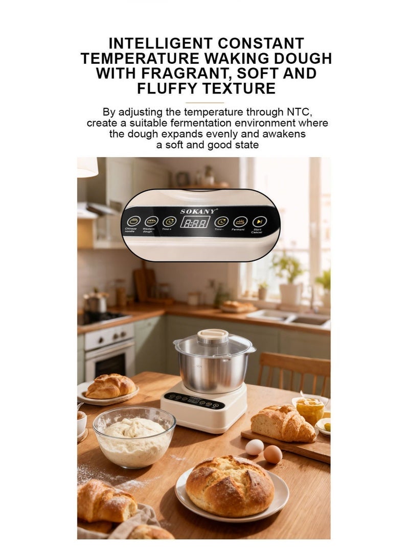 Automatic Dough Maker Machine, 5L Capacity, Dual Modes for Chinese & Western Dough, Constant Temperature Kneading, Smart Timer, Stainless Steel Bowl - Image 3