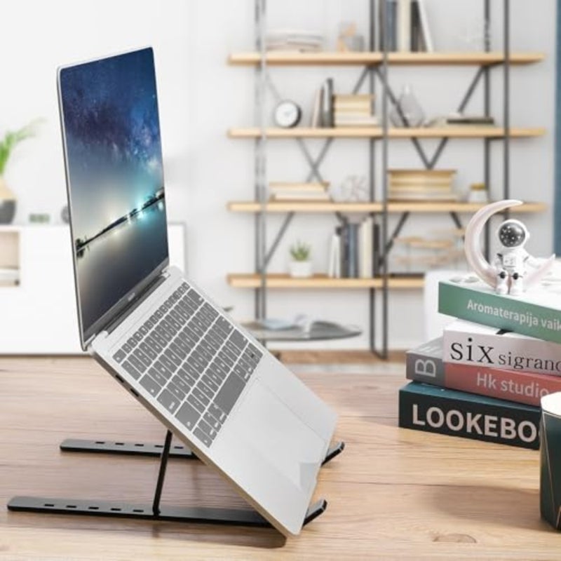 حامل كمبيوتر محمول قابل للتعديل بـ 6 مستويات للمكتب والسفر والمنزل مصنوع من سبائك الألومنيوم، أسود غير لامع، قابل للطي ومحمول مع وسادات سيليكون مضادة للانزلاق لأجهزة الكمبيوتر المحمولة مقاس 10-15.6 بوصة - Image 5