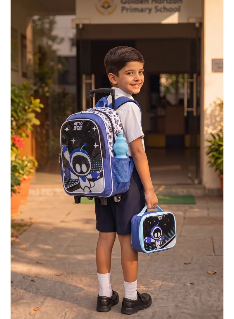سوني Sony Astro Bot 5-in-1 Kids Trolley School Set 18" | Rolling Backpack, Lunch Bag, Lunch Box, Water Bottle & Pencil Case  | Water Resistant  | Boys School Bag