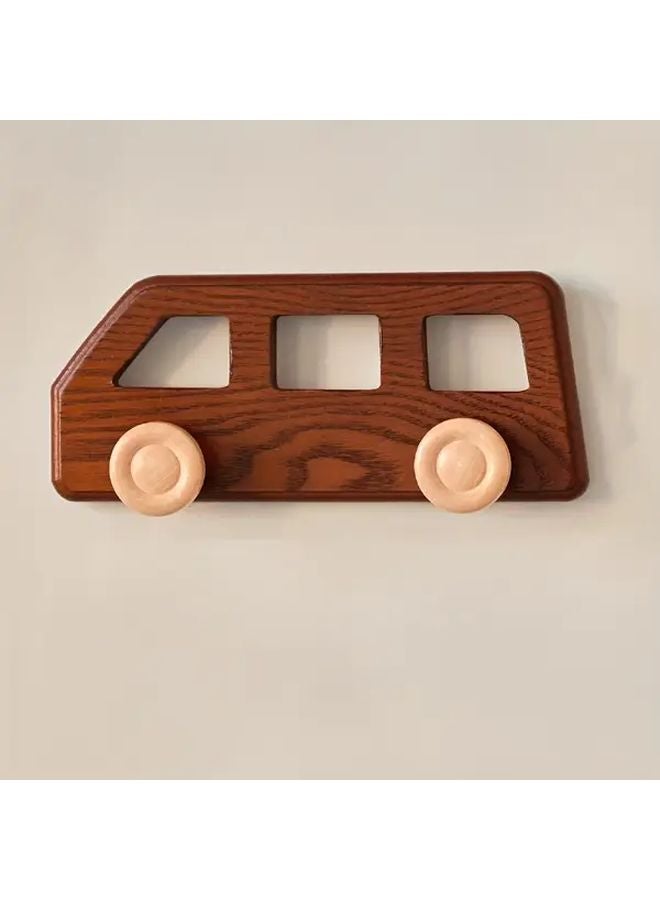 خطاف ملابس على شكل حافلة كبير مثبت على الحائط من الخشب بدون حفر معلق خزانة ملابس - Image 1