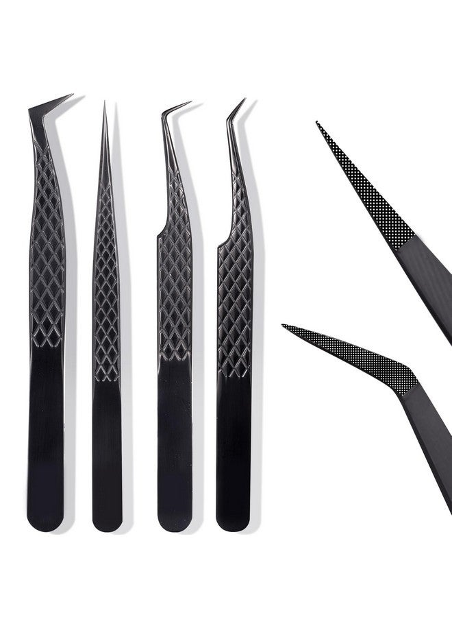 CL CAMILLASH Fiber Tip Lash Tweezers For Eyelash Extension 4 Pcs Tweezers Professional Artist Tech Work Kit Tools,Best Volume Eyelash Lashes Extensions Precision Volume Boot 90 45 Degree(Titanium Black) - Image 1