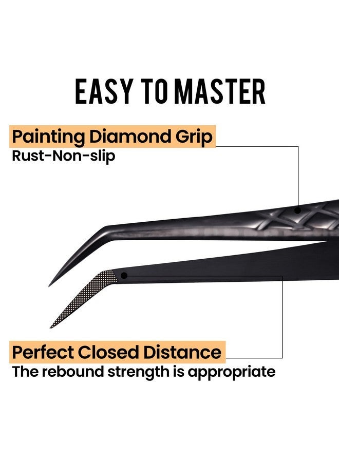 CL CAMILLASH Fiber Tip Lash Tweezers For Eyelash Extension 4 Pcs Tweezers Professional Artist Tech Work Kit Tools,Best Volume Eyelash Lashes Extensions Precision Volume Boot 90 45 Degree(Titanium Black) - Image 3