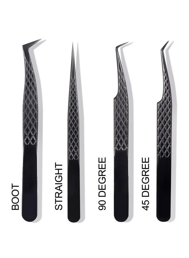 CL CAMILLASH Fiber Tip Lash Tweezers For Eyelash Extension 4 Pcs Tweezers Professional Artist Tech Work Kit Tools,Best Volume Eyelash Lashes Extensions Precision Volume Boot 90 45 Degree(Titanium Black) - Image 5