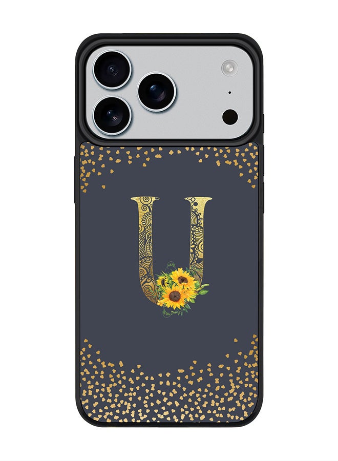 Stylizedd iPhone 17 Pro Max Case, [Compatible with MagSafe] Slim Magnetic cover Phone Case iPhone 17 Pro Max -Custom Floral Monogram - U  (Grey ) - Image 1