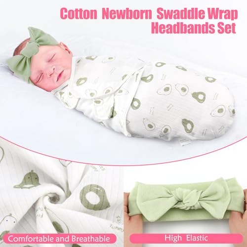 Bunnycool 4 Pack Newborn Preemie Swaddle with Headband Set Premature Swaddle Blanket Baby Clothes for Nicu Newborn Boys Girls(Preemie,Bow Style) - Image 4