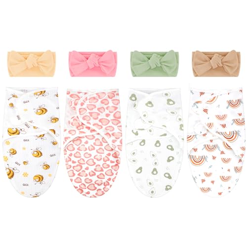 Bunnycool 4 Pack Newborn Preemie Swaddle with Headband Set Premature Swaddle Blanket Baby Clothes for Nicu Newborn Boys Girls(Preemie,Bow Style) - Image 1