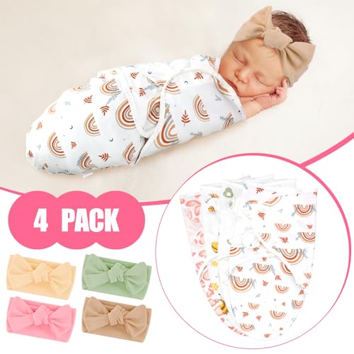 Bunnycool 4 Pack Newborn Preemie Swaddle with Headband Set Premature Swaddle Blanket Baby Clothes for Nicu Newborn Boys Girls(Preemie,Bow Style) - Image 3