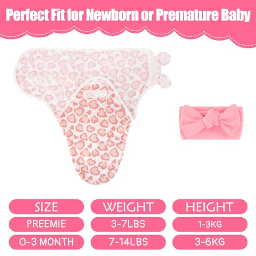 Bunnycool 4 Pack Newborn Preemie Swaddle with Headband Set Premature Swaddle Blanket Baby Clothes for Nicu Newborn Boys Girls(Preemie,Bow Style) - Image 2