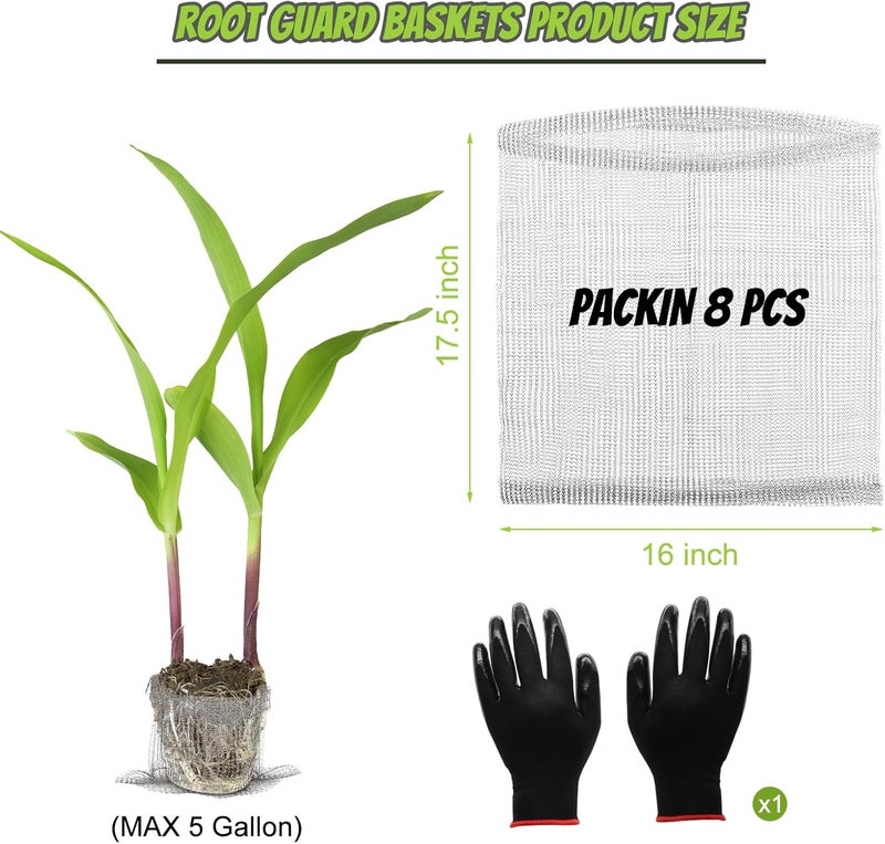 Froidesente 8 Packs 5 Gallon Root Stainless Steel Guard Baskets with Gloves for Protects Plant Roots from Gophers Moles Voles Damage Roots, Reusable 304 Wire Mesh Basket Protect Roots Tubers Trees Flowers Crops - Image 2