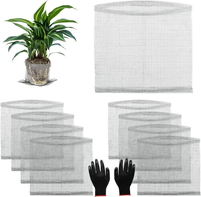 Froidesente 8 Packs 5 Gallon Root Stainless Steel Guard Baskets with Gloves for Protects Plant Roots from Gophers Moles Voles Damage Roots, Reusable 304 Wire Mesh Basket Protect Roots Tubers Trees Flowers Crops - Image 1