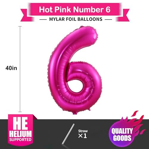 BBPOOL 6 Balloon Number Hot Pink 6 Birthday Balloon 40 inch Foil Mylar Large 6 Balloon Numbers for Birthday Party Anniversary Festival - Image 5