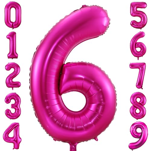 BBPOOL 6 Balloon Number Hot Pink 6 Birthday Balloon 40 inch Foil Mylar Large 6 Balloon Numbers for Birthday Party Anniversary Festival - Image 1