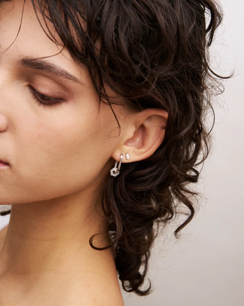 Rue Des Mill Single snap earring and mini wheel - SHAPES - Rhodium
