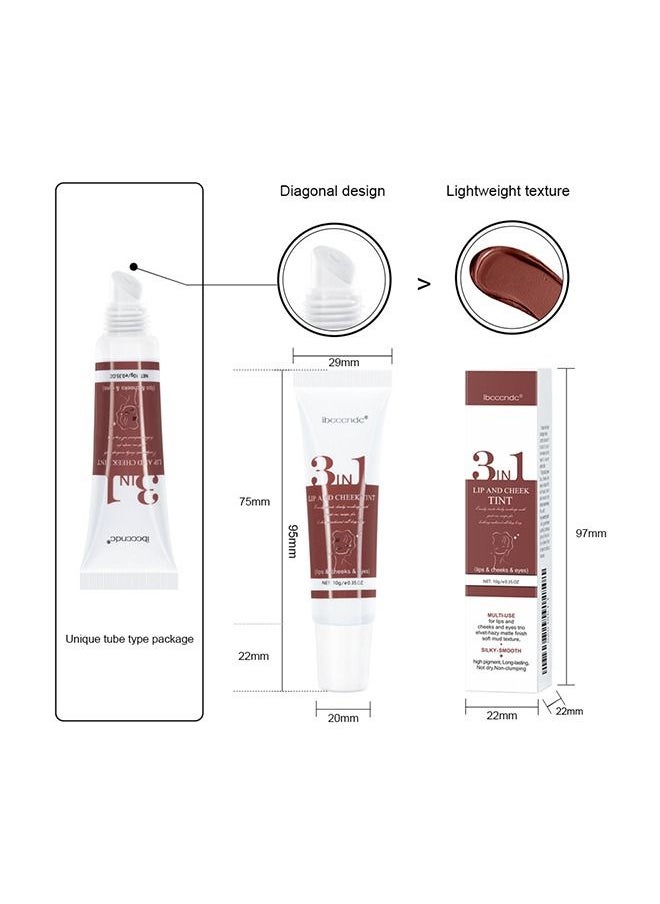 3 IN 1 Lip Mud Velvet Lip Tint Lip Gloss Multi-use Lip and Cheek Tint Liquid Blush and Paint Tint for Lips, Cheeks & Eyelids Pink Eyeshadow