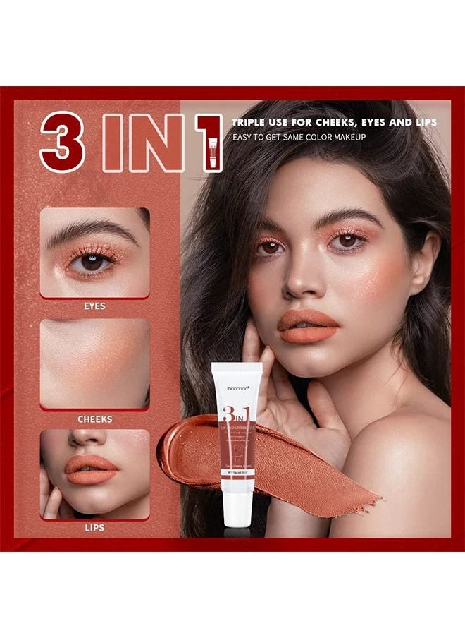 3 IN 1 Lip Mud Velvet Lip Tint Lip Gloss Multi-use Lip and Cheek Tint Liquid Blush and Paint Tint for Lips, Cheeks & Eyelids Pink Eyeshadow