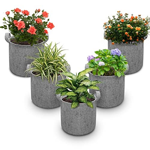 HIPPO 5 Pack Grow Bag Heavy Duty 400G Thickened Non-Woven Fabric Plant Growing Pot for Outdoor Garden (Grey || 8INX10IN) - Image 1