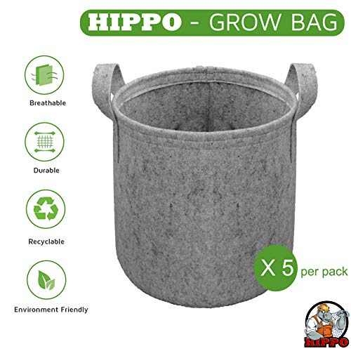 HIPPO 5 Pack Grow Bag Heavy Duty 400G Thickened Non-Woven Fabric Plant Growing Pot for Outdoor Garden (Grey || 8INX10IN) - Image 2