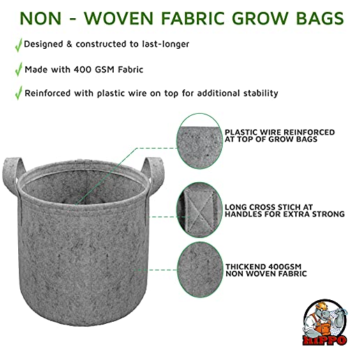 HIPPO 5 Pack Grow Bag Heavy Duty 400G Thickened Non-Woven Fabric Plant Growing Pot for Outdoor Garden (Grey || 8INX10IN) - Image 4