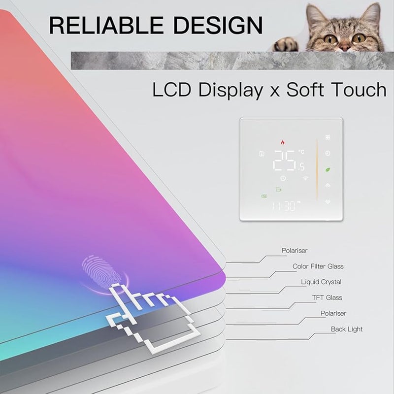 منظم الحرارة الأبيض الذكي مع شاشة رقمية وبرمجة أسبوعية للتحكم في تدفئة الأرضية المائية باستخدام تقنية ZigBee - Image 4