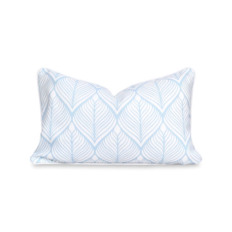 Hofdeco Premium Coastal Patio Indoor Outdoor Lumbar Pillow Cover Only 12x20 Water Repellent for Backyard Couch Baby Blue Print Geometric Leafs - Image 2