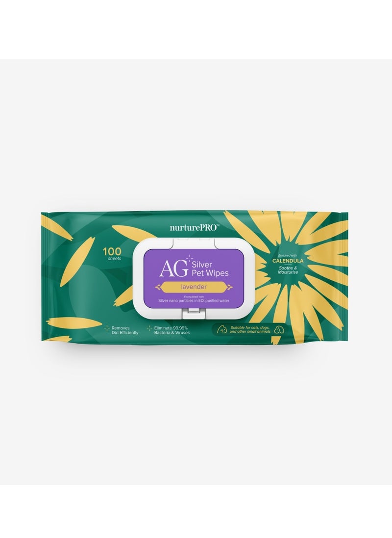 Ag AG+ Silver Lavender Pet Wet Wipes 100 Sheets 
