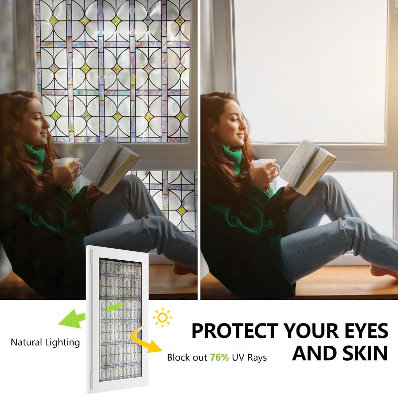 ADD.HERES 3D Stained Glass Window Film, Decorative Window Privacy Film for Bathroom,Front Door,Home, Sun Blocking Heat Control,Static Cling,A Million Dreams, 23.6inch x 35.4inch - Image 3