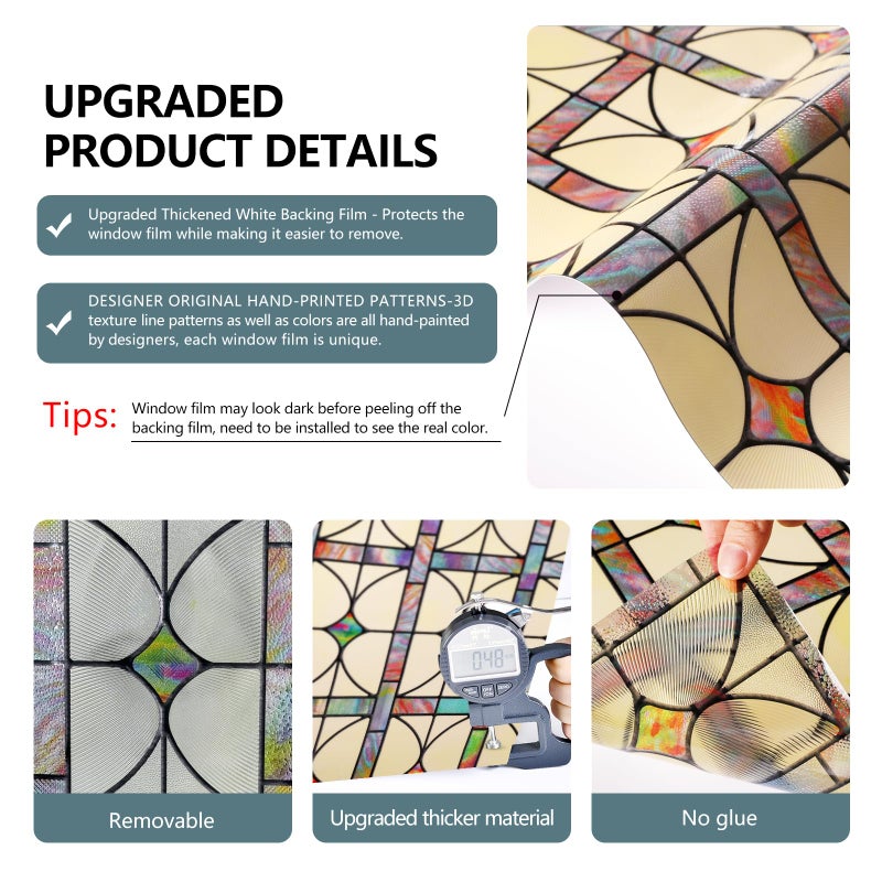 ADD.HERES 3D Stained Glass Window Film, Decorative Window Privacy Film for Bathroom,Front Door,Home, Sun Blocking Heat Control,Static Cling,A Million Dreams, 23.6inch x 35.4inch - Image 5