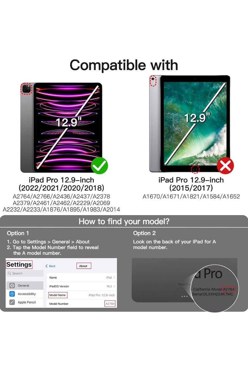 LEDIN 2 in 1 Rotating Case for iPad Pro 12.9-Inch (2022), with Pencil Holder,360 Degree Rotation Protective Stand Slim Cover Clear Back, Auto Wake/Sleep With Tempered Glass - Image 2