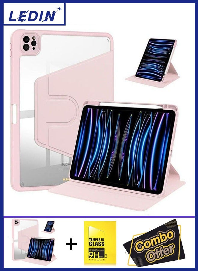 LEDIN 2 in 1 Rotating Case for iPad Pro 12.9-Inch (2022), with Pencil Holder,360 Degree Rotation Protective Stand Slim Cover Clear Back, Auto Wake/Sleep With Tempered Glass - Image 1