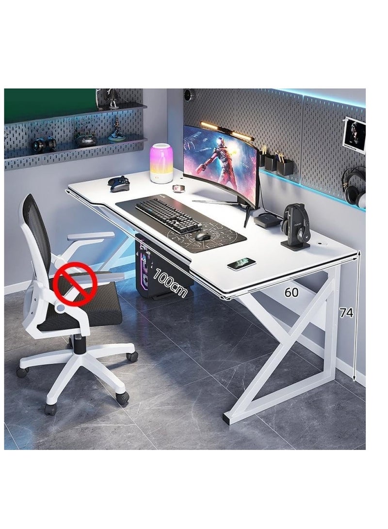 CityRiya-Long Gaming Desk 100*60cm Ergonomic PC Computer Desk - 1.0m Large Home Office Desk with Carbon Fiber Surface, Modern Gamer Workstation & Study Writing Table for Home Office Bedroom (DF100A-White) - Image 2