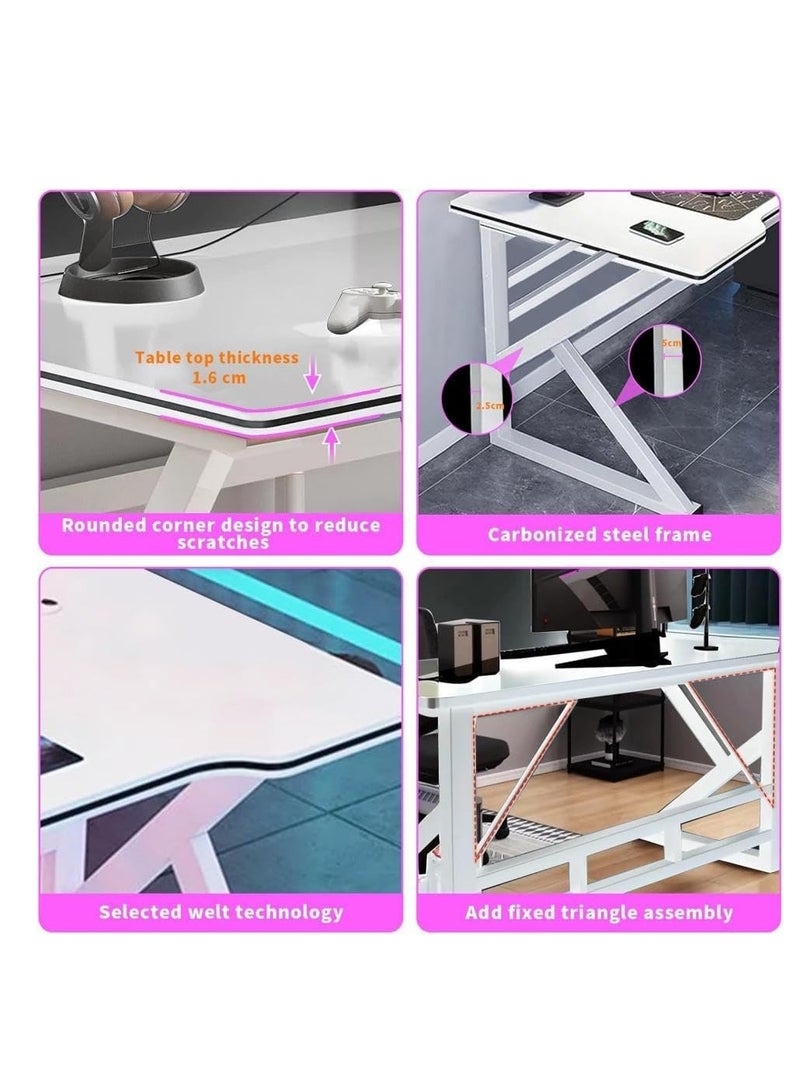 CityRiya-Long Gaming Desk 100*60cm Ergonomic PC Computer Desk - 1.0m Large Home Office Desk with Carbon Fiber Surface, Modern Gamer Workstation & Study Writing Table for Home Office Bedroom (DF100A-White) - Image 4