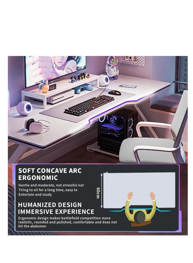 CityRiya-Long Gaming Desk 100*60cm Ergonomic PC Computer Desk - 1.0m Large Home Office Desk with Carbon Fiber Surface, Modern Gamer Workstation & Study Writing Table for Home Office Bedroom (DF100A-White) - Image 5