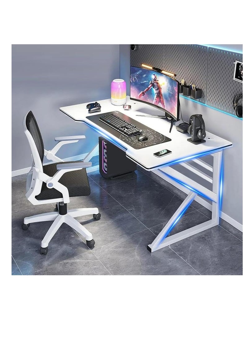 CityRiya-Long Gaming Desk 100*60cm Ergonomic PC Computer Desk - 1.0m Large Home Office Desk with Carbon Fiber Surface, Modern Gamer Workstation & Study Writing Table for Home Office Bedroom (DF100A-White) - Image 1