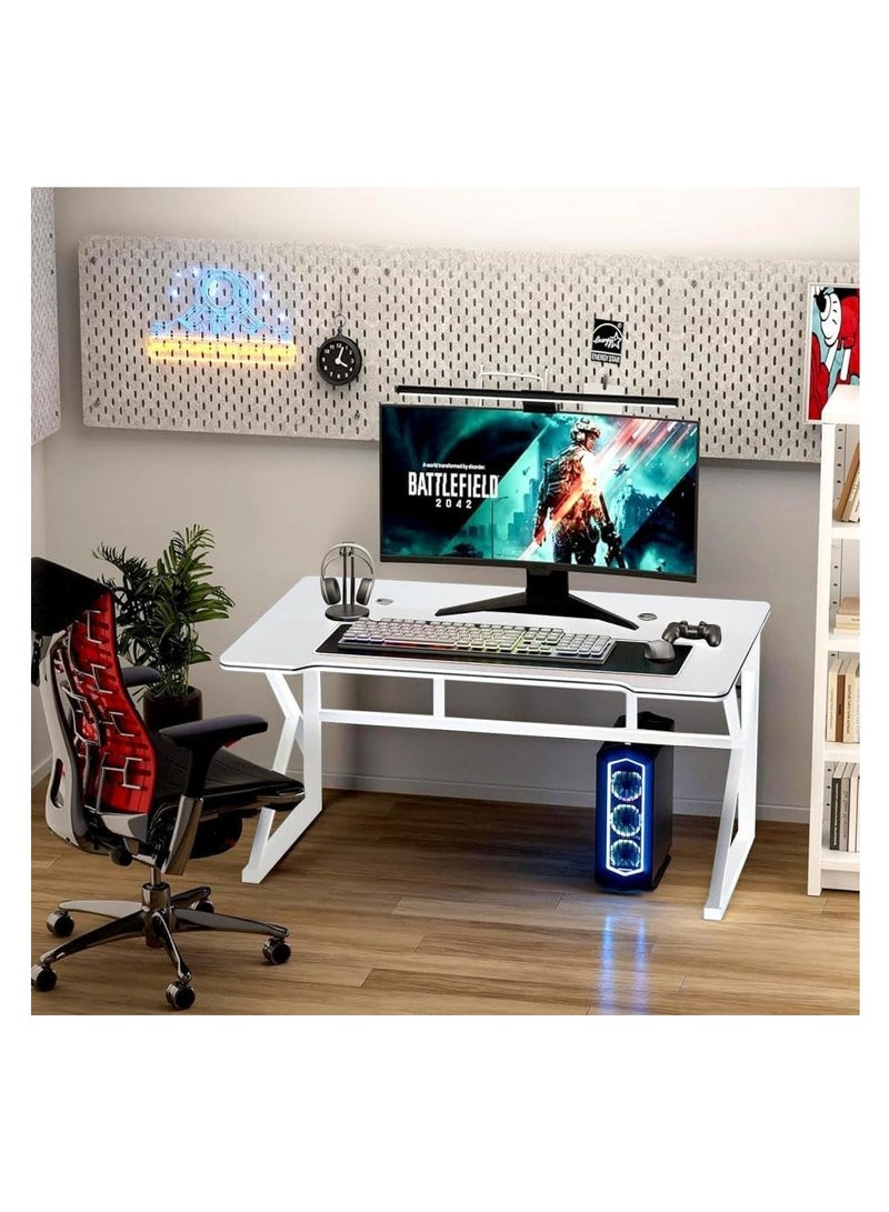 CityRiya-Long Gaming Desk 100*60cm Ergonomic PC Computer Desk - 1.0m Large Home Office Desk with Carbon Fiber Surface, Modern Gamer Workstation & Study Writing Table for Home Office Bedroom (DF100A-White) - Image 3