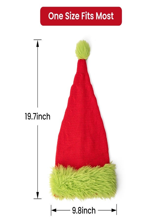 FUUNTATO Knitted Santa Hat With Fluffy Brim Xmas Party Beanie Green Christmas Hats For Adult Women Men - Image 4