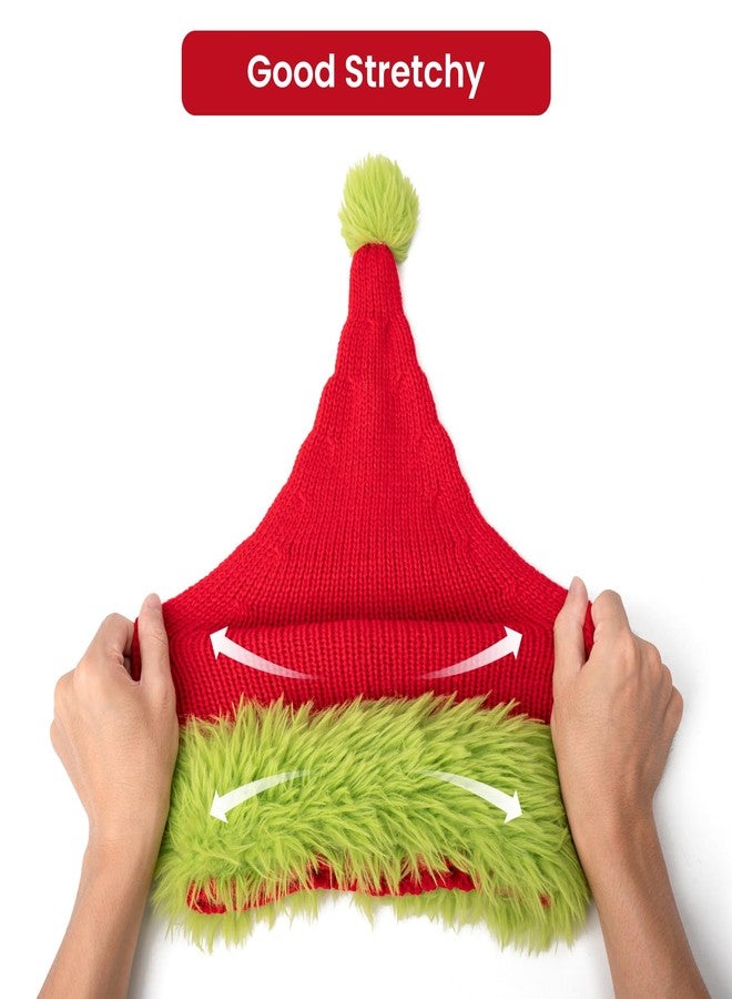 FUUNTATO Knitted Santa Hat With Fluffy Brim Xmas Party Beanie Green Christmas Hats For Adult Women Men - Image 3