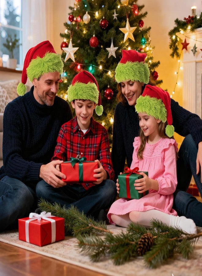 FUUNTATO Knitted Santa Hat With Fluffy Brim Xmas Party Beanie Green Christmas Hats For Adult Women Men - Image 5
