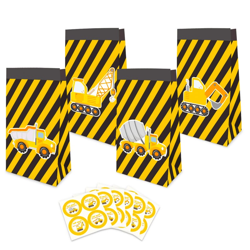 Faisichocalato 24 Pack Party Bags - Construction Theme with Thank You Stickers - Candy Treat Gift Bags for Kids Boys - Image 1