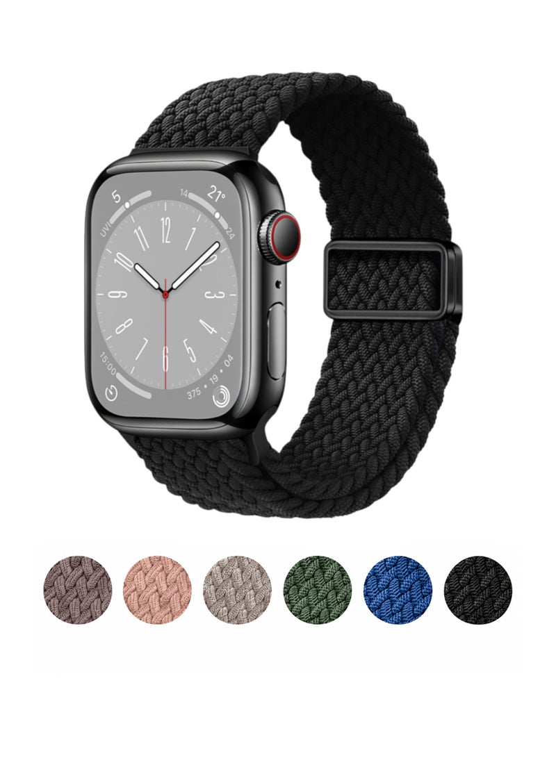 ARX Apple Watch Strap 44/45/46/49mm Compatible with Series 3 to 11 / SE / Ultra – Elastic Braided Nylon Magnetic Buckle – Black - Image 1