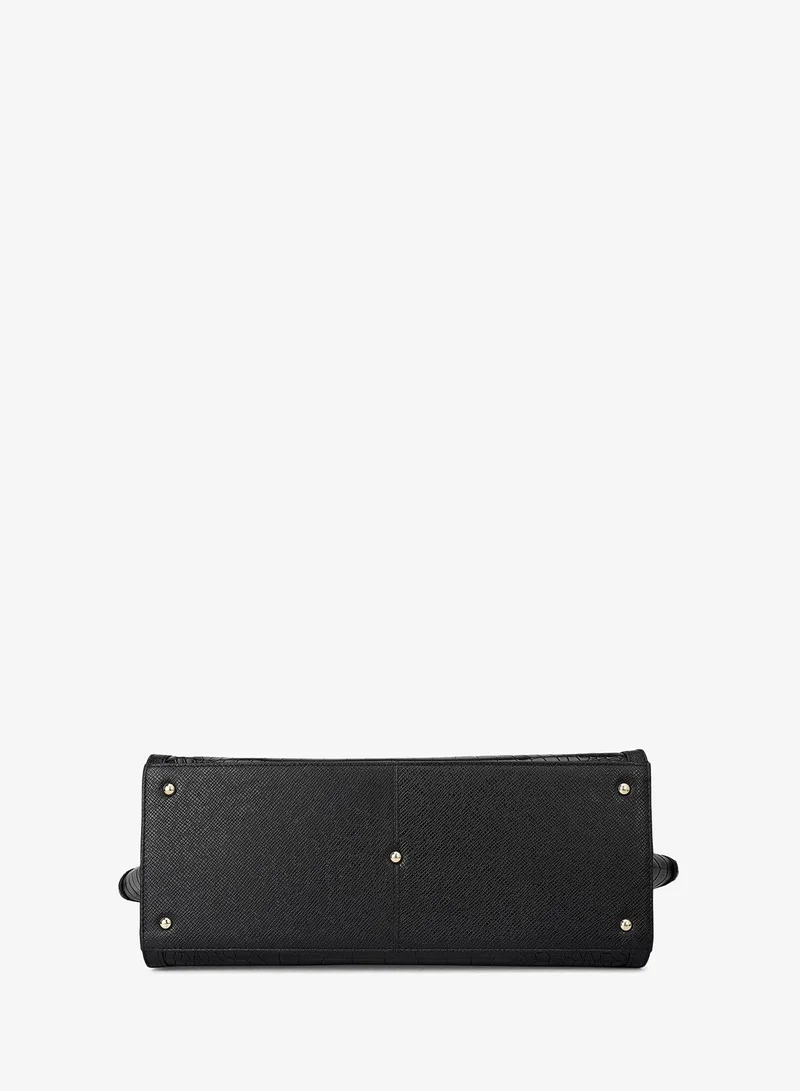 Da Milano black Medium Croco Leather Tote - Black for Women | Best Price UAE