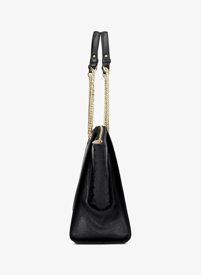 Da Milano black Medium Croco Leather Tote - Black for Women | Best Price UAE
