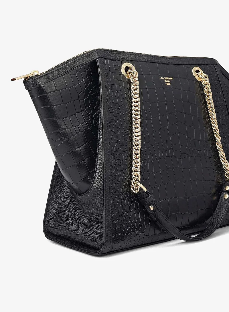 Da Milano black Medium Croco Leather Tote - Black for Women | Best Price UAE