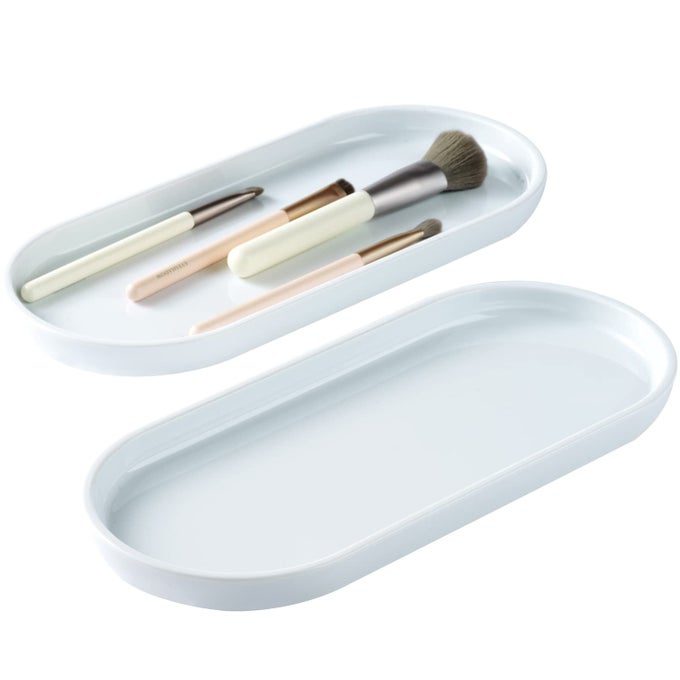 ACRYLIC VANITY TRAY BATHROOM STORAGE TRAY 965 IN X 45 IN CATCHALL HOLDER COUNTERTOP SINK DISPENSER ORGANIZER FOR CABINET VANITY SHELF CUPBOARD OR CLOSET ORGANIZATION 2 PACK WHITE