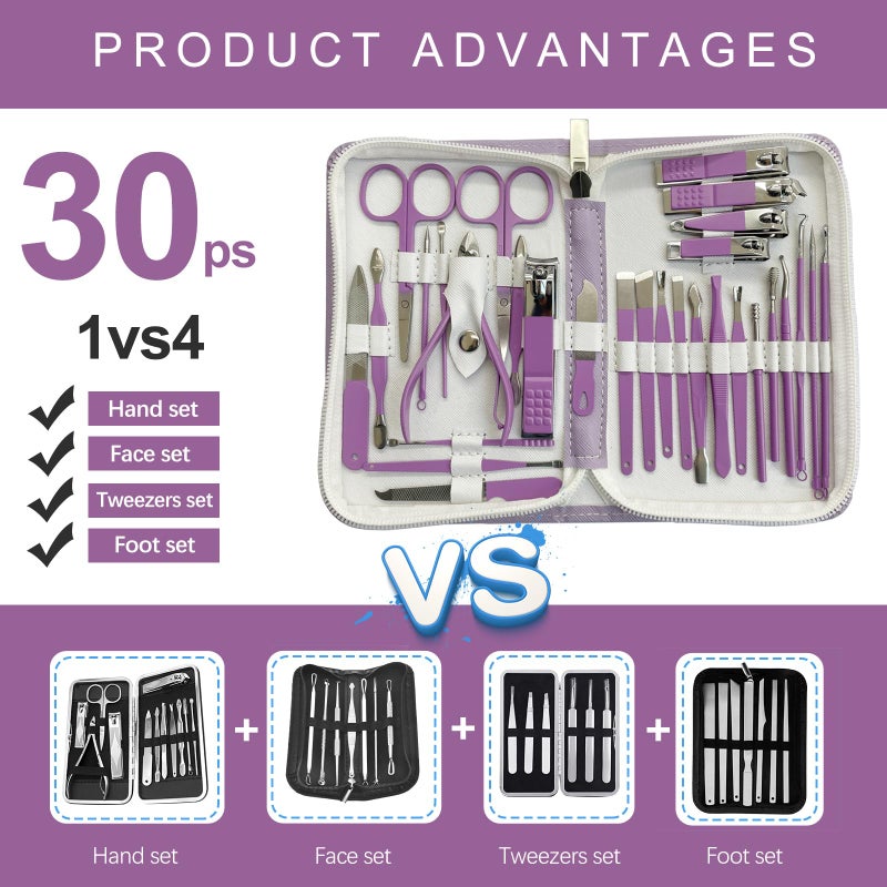 RedFlow Manicure Set 30 in 1 Nail Clippers Set,Nail Manicure Kit for Women,RedFlow Toenail Clippers,Pedicure Kit,Pedicure Tools,Suitable for Travel Manicure Tools (Purple) - Image 2