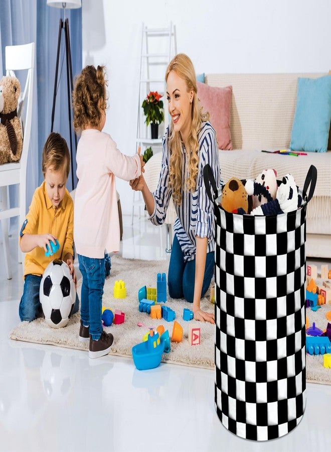 KUNRO Round Black-white Checker Laundry Basket Hamper Kids Toys and Clothes Storage Basket Children Gift Basket Baby Toy Organizer Bins for Room Decor - Image 5