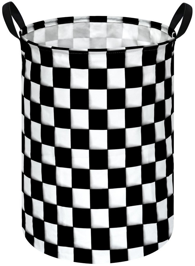 KUNRO Round Black-white Checker Laundry Basket Hamper Kids Toys and Clothes Storage Basket Children Gift Basket Baby Toy Organizer Bins for Room Decor - Image 1