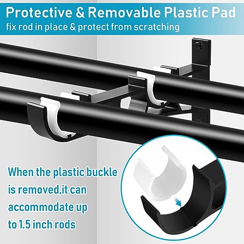 KOLAKO Curtain Rod Bracket, 3 Pack Double Curtain Rod Brackets, Heavy Duty Drapery Holders for 1 Inch Rods, Wall Double Rod Curtain Hanger Hooks, Black - Image 4