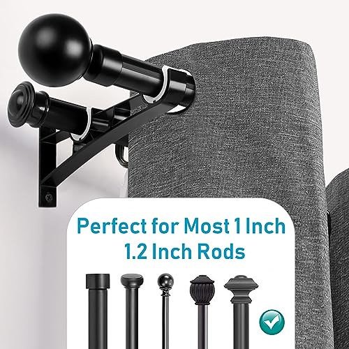 KOLAKO Curtain Rod Bracket, 3 Pack Double Curtain Rod Brackets, Heavy Duty Drapery Holders for 1 Inch Rods, Wall Double Rod Curtain Hanger Hooks, Black - Image 5